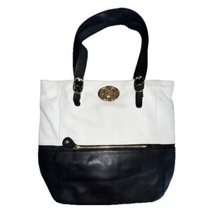 EMMA FOX Womens Purse Leather Black And Cream XL Shoulder Bag Tote
